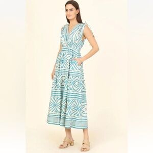 Omika Rosalita Midi Dress In Jolie Lagoon Sz Medium